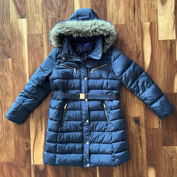 Apt. 9 Long Black Puffer Coat Parka with Gold Hardware and Belt size XL NWOT - Picture 1 of 3